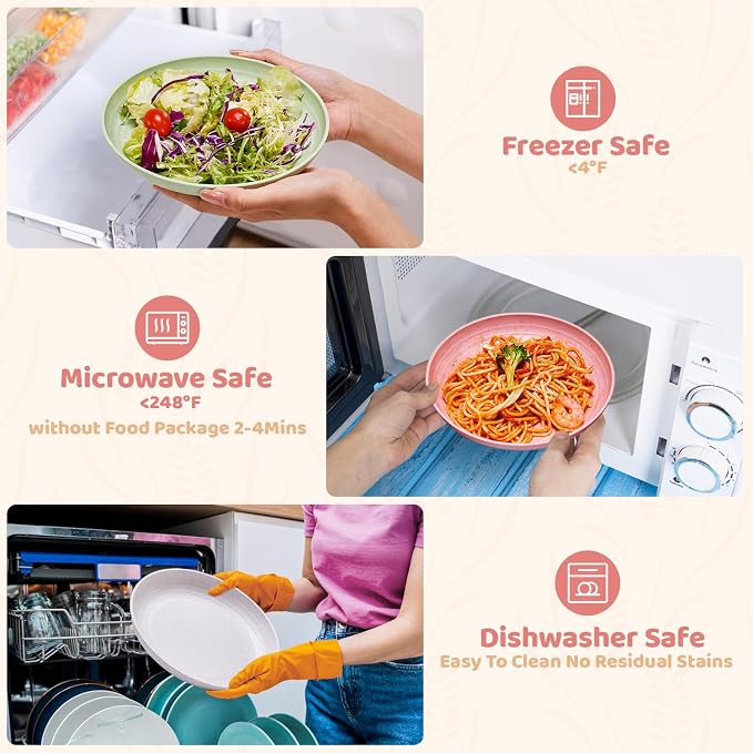 MISS BIG Wheat Straw Dessert Plates Set of 8, 8 Inch, BPA Free, 4 Colors | 8 - Image 3