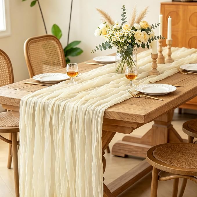 6Pcs Beige Table Runner, 10FT Rustic Cheesecloth Table Runner 35*120inch Boho - Image 3