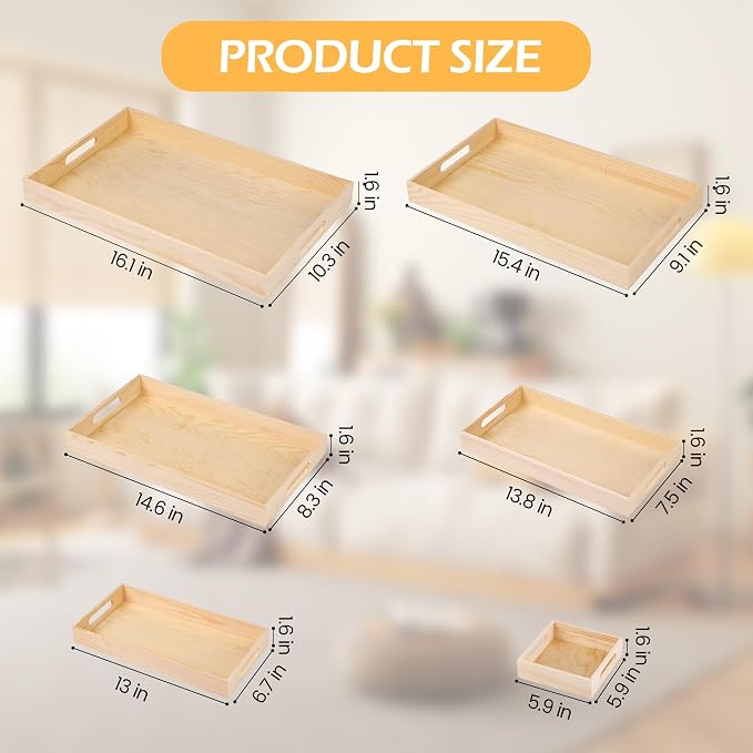 Aodaer 7 Pieces Wooden Trays, Wooden Nested Serving Trays, Rectangular Shape - Image 2