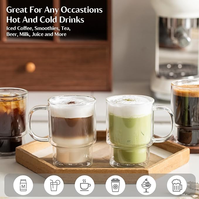INSETLAN 16oz Double Wall Glass Coffee Mugs Set of 2, Insulated Borosilicate - Image 6