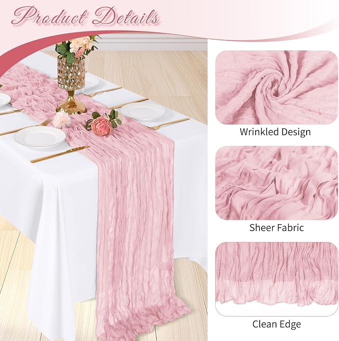6 Pack Light Pink Cheesecloth Table Runner, 17 x 108 inch, Semi Sheer Boho - Image 4