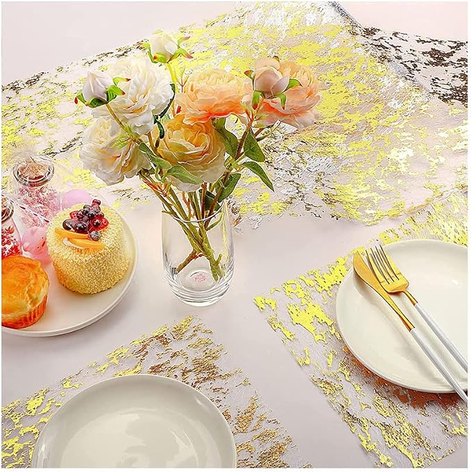 Gold Table Runner 2 Pieces, Sequin Glitter Foil Metallic Mesh Gold Table - Image 4