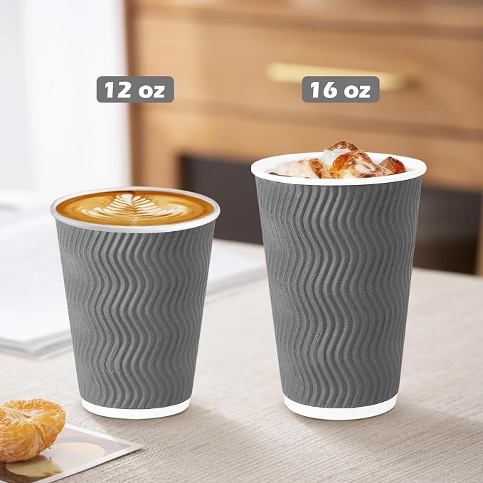 Clawsoff 500 Pack 16 oz Coffee Cups Disposable Insulated Paper Cup Gray | - Image 5