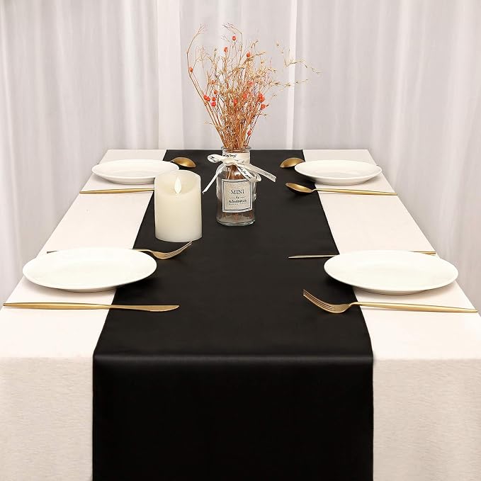 Black Table Runners 16 Pack 12x108 inch Silk Satin Smooth Fabric | Satin Table - Image 2