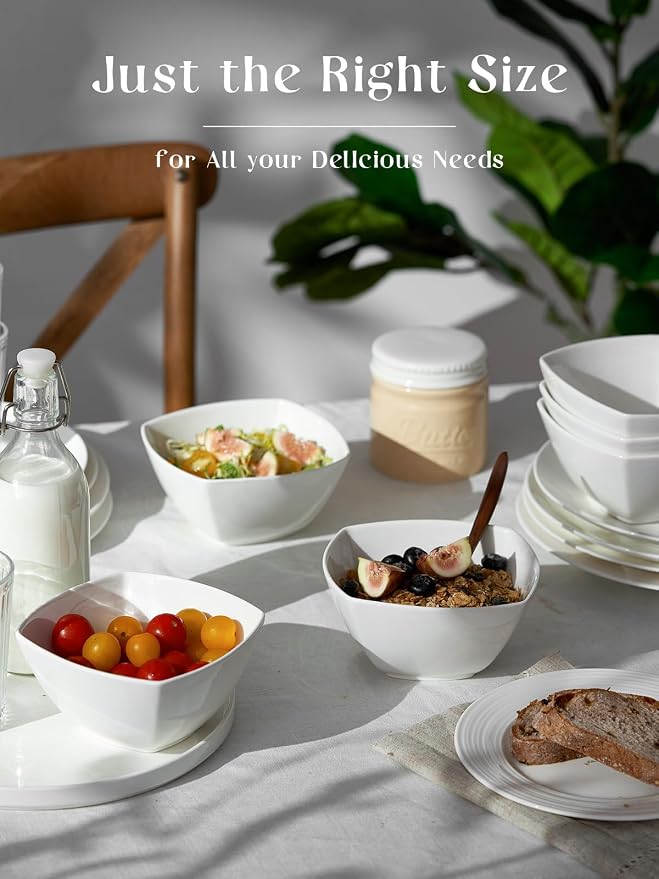 DOWAN Porcelain Soup Bowls Set of 6, 27 OZ Ceramic Square Cereal Bowls - Image 4