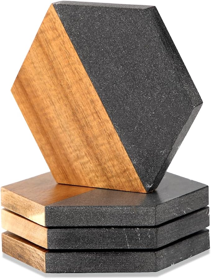 WLWNWFT Wood Black Marble Coasters by WLWNWFT