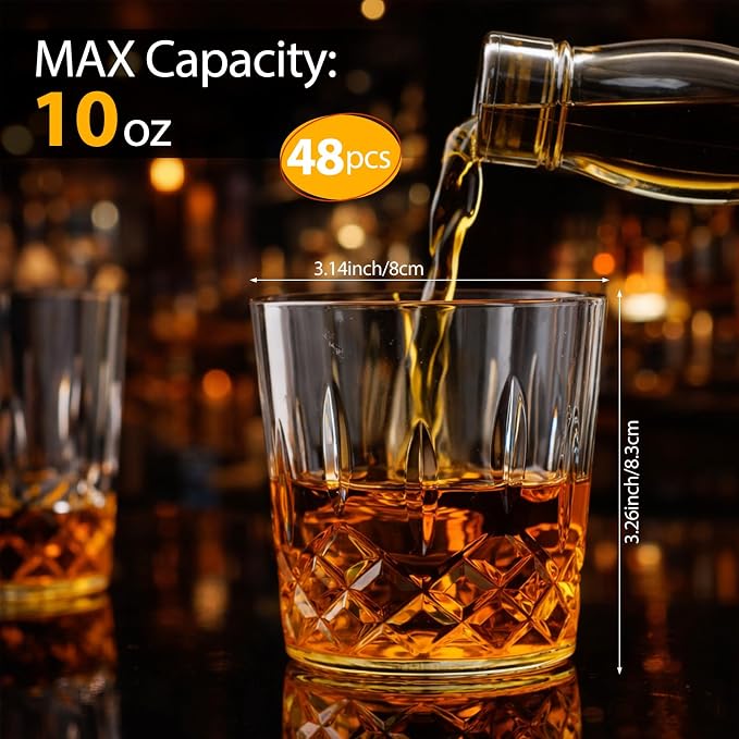 Yungyan 48 Pcs Plastic Clear Whiskey Glasses, 10 oz Unbreakable Reusable Old - Image 2