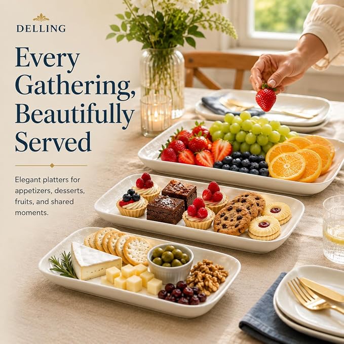 DELLING Large Serving Platter Set of 3, 16/14/12 Inch Porcelain Serving Trays - Image 2
