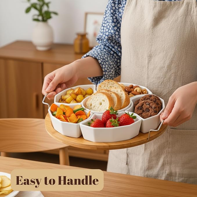 Chip and Dip Serving Set, 6-Compartment Removable Appetizer Snack Dishes - Image 8