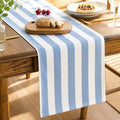 Folkulture Table Runner 90 Inches Long Blue & White Striped Cotton Coastal by FOLKULTURE