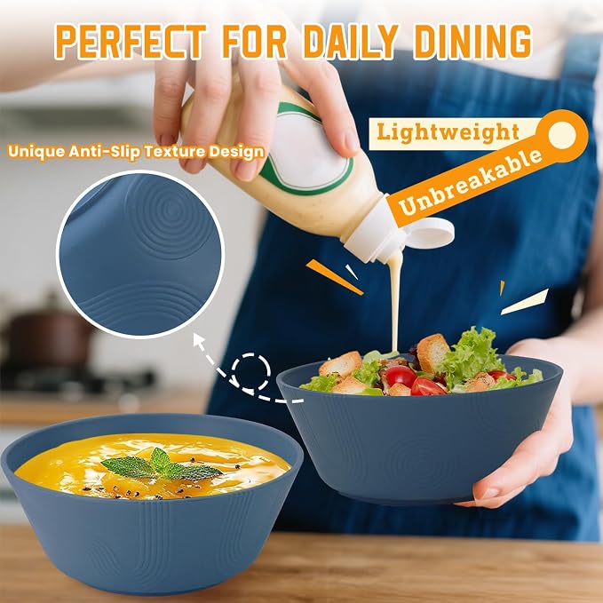 Wheat Straw Bowls, Unbreakable Soup Bowls Set of 6, Alternatives Plastic Bowls - Image 4