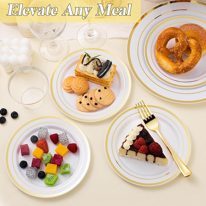 BESTSTAR 200PCS Gold Plastic Plates White and Gold Disposable Plates | 100 - Image 6
