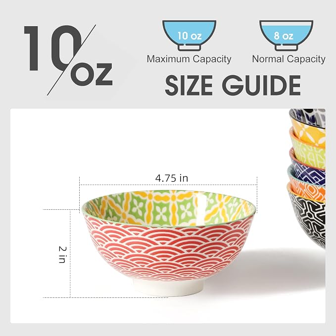 Metahom Dessert Bowls, Small Colorful Bowls 10 Oz, Ceramic Bowl Set - Image 3