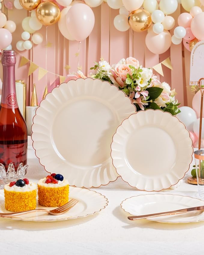 YOUBET 175PCS Ivory Scalloped Plastic Plates - Image 5