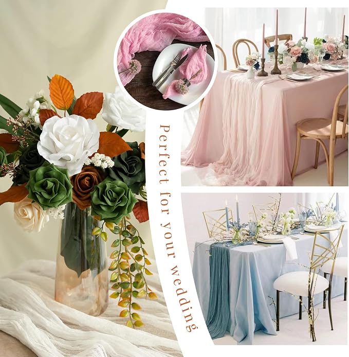 YMHPRIDE 12 Pack Cheesecloth Table Runner 35x120in Terracotta Table Runner | - Image 8