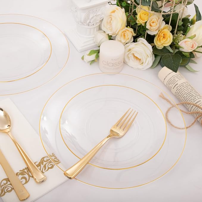 Nervure 100PCS Clear and Gold Plastic Plates - Image 7