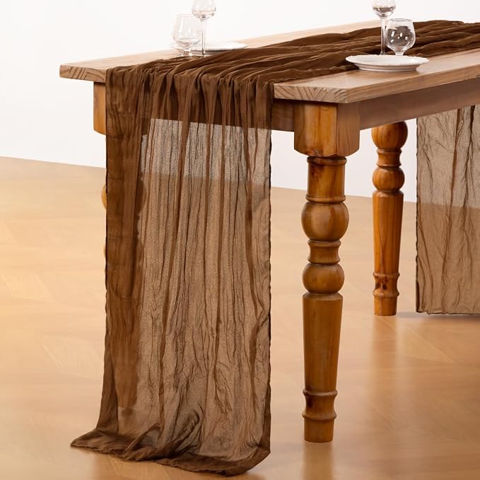 DeZerlor Brown Cheesecloth Table Runners 6 Pack Fall Runners | 120Inch Gauze - Image 5