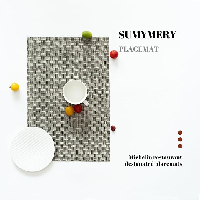 Placemats Set of 6 Vinyl/Plastic Woven Place Mats - Image 5
