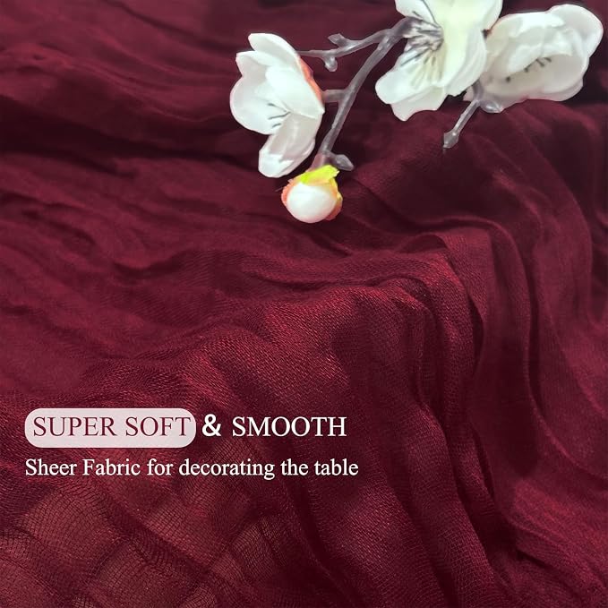3Pack Burgundy Cheesecloth Table Runners 17 x 108 inch Sheer Table Runner | - Image 4