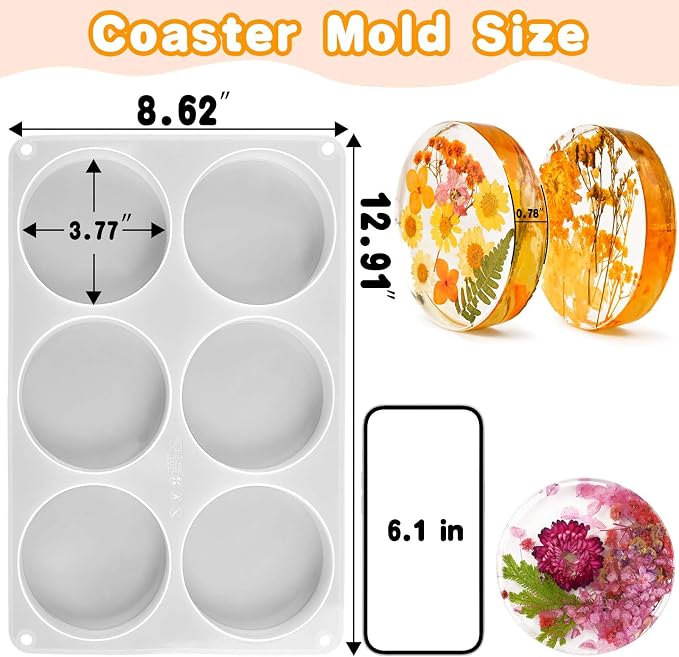Round Coaster Resin Molds, Large 6 Cavity Extra Deep Coaster Molds | 4 Inch - Image 5