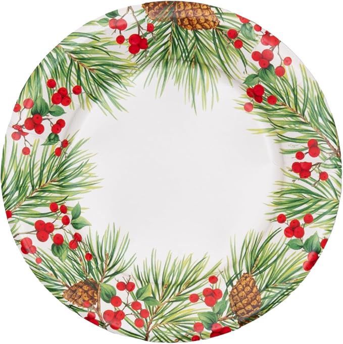 Caspari Evergreen And Berries White Paper Salad & Dessert Plates - Image 4