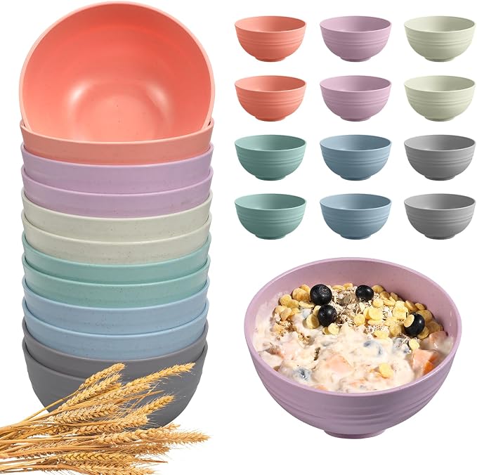HEYCOME 12 Pcs Unbreakable Cereal Bowls Set, 26 Oz Wheat Straw Bowls Set by StayHealthyStayHappy