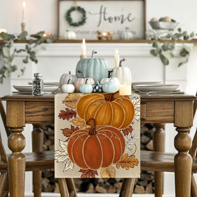 Artoid Mode 210 GSM Fall Table Runner 13x90 Inch Home Party Decor | Orange - Image 2