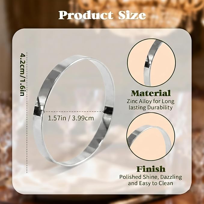100 Pcs Silver Napkin Rings Bulk, Exquisite Round Napkin Ring Buckles, Suitable - Image 3