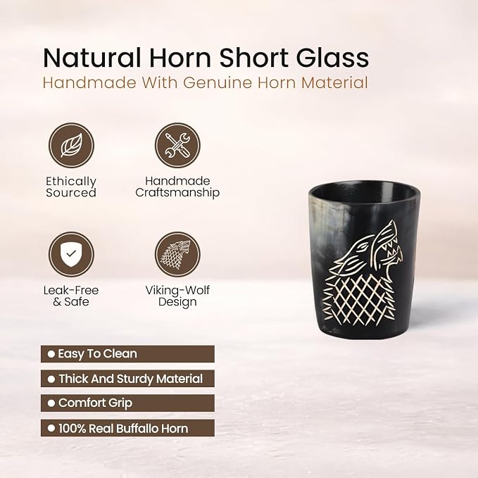 Handicrafts Home Viking Horn Shot Glasses Set of 4, Handmade Natural Ox Horn - Image 2