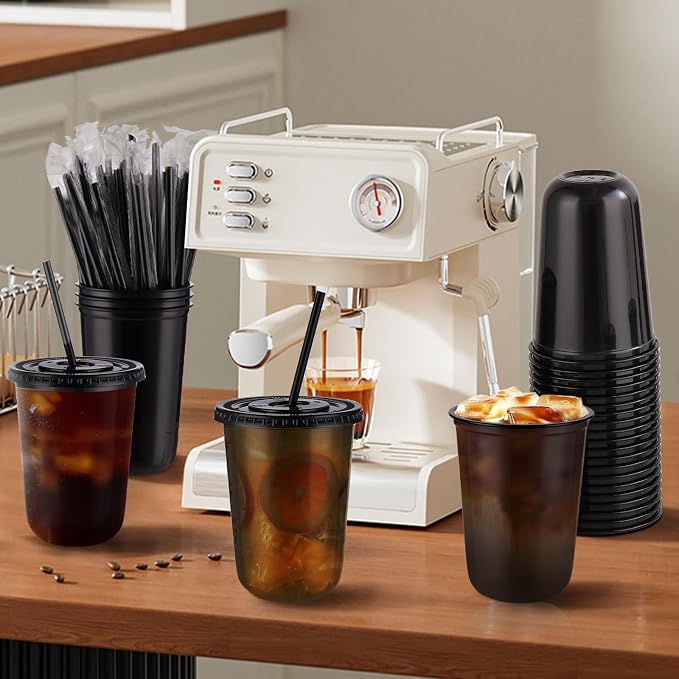 tchrules 100 Set 16oz Black Round Bottom Plastic Cups - Image 8