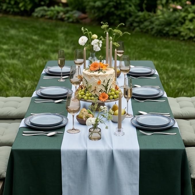 Solino Home 100% Pure Linen Table Runner Ice Water Long, Fete 14 x 108 in | - Image 2