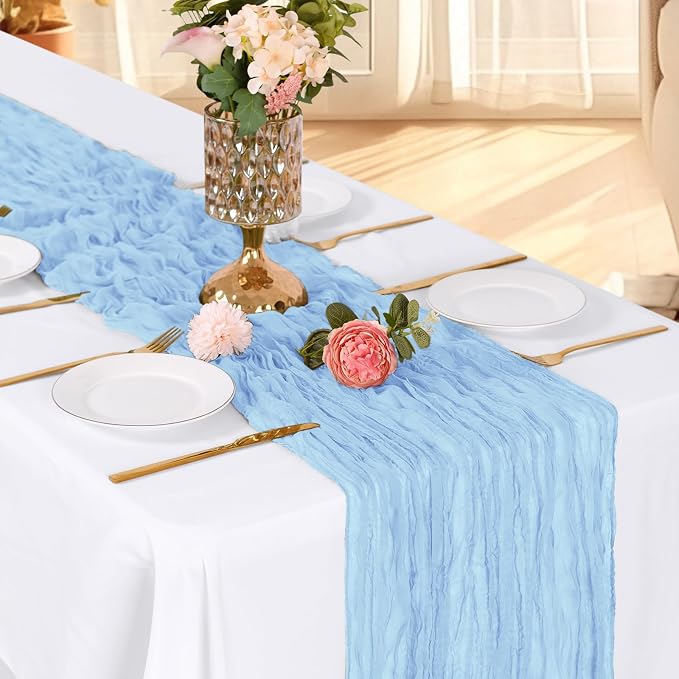 3 Pack Baby Blue Cheesecloth Table Runner, 17 x 108 Inch, Gauze Cheese Cloth - Image 3