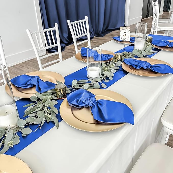 Navy Satin Table Runners 10 Pack 12x108 inch Silk Smooth Fabric | Bright Satin - Image 2