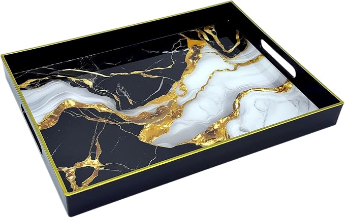 Serving Tray with Handles, 15.7 * 11.8 inches, Plastic Ottoman Tray with by PDUHKO