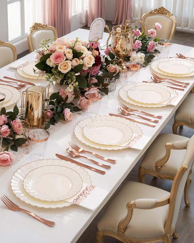YOUBET 175PCS Ivory Scalloped Plastic Plates - Image 3