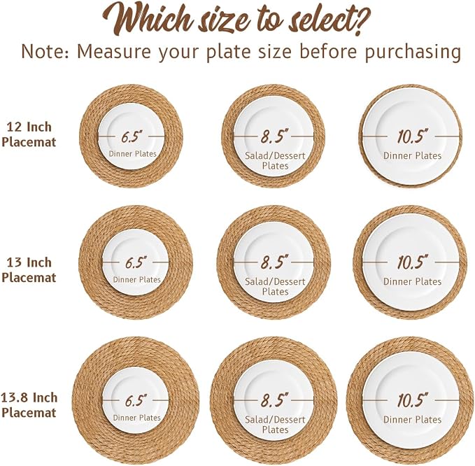 13 in Round Woven Boho Placemats Set of 8, Wicker Rattan Place Mats Chargers - Image 3