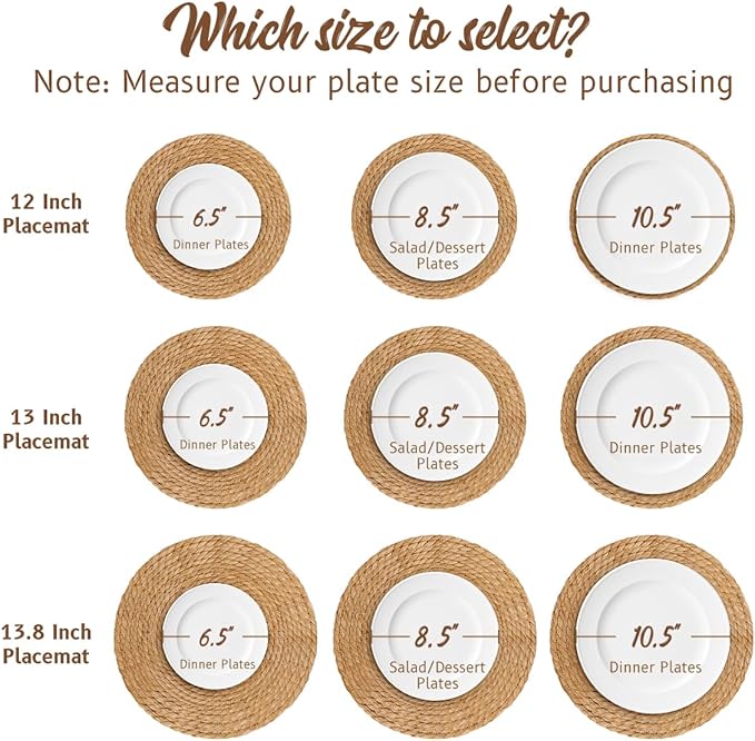 BAVIFY 13.8" Round Woven Placemats Set of 10, Table Mats - Image 3