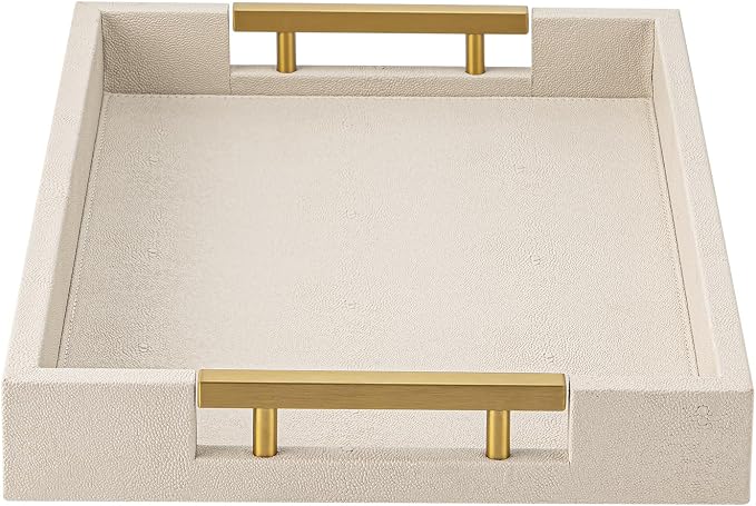 Beige Faux Leather Serving Tray - Image 3