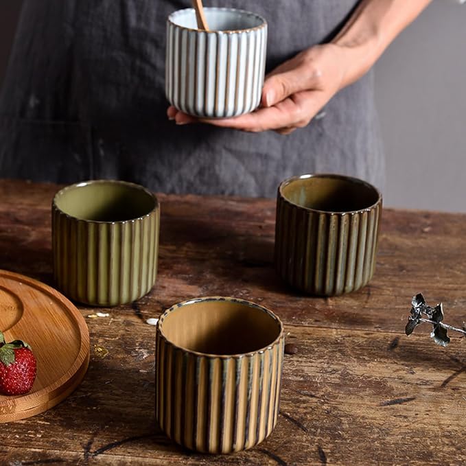 Vintage Ceramic Mug, Japanese Tea Cup 6oz Striped Cup No Handle Drinking Cup - Image 5