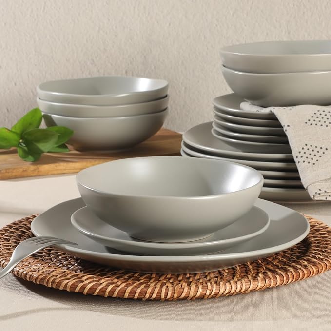 Gibson Home Bethel 18 Piece Plates and Bowls Ceramic Stoneware Organic Shape - Image 2