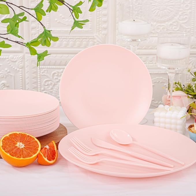 EI 150pcs Pink Plastic Plates Pink Disposable Heavy Duty Plastic Plates - Image 7