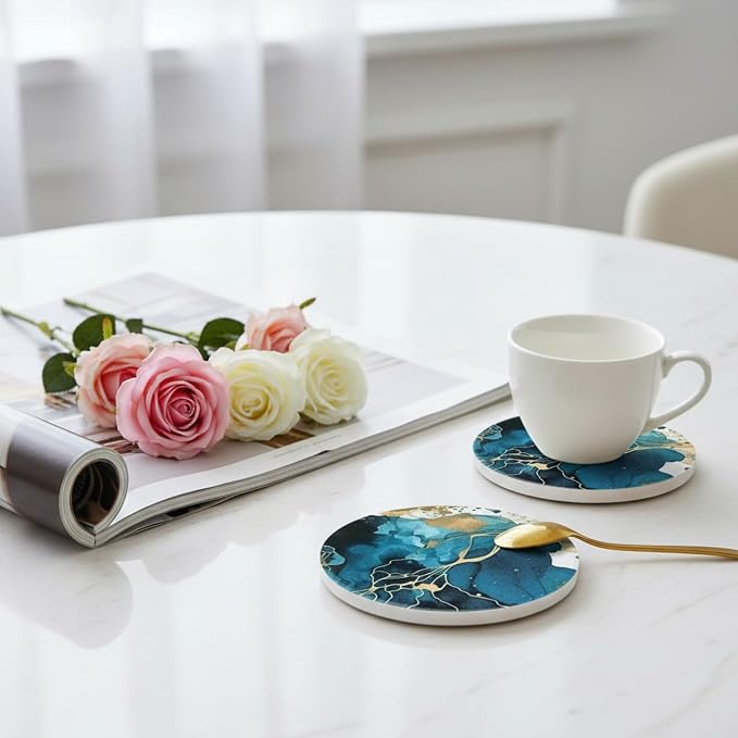 Ceramic Marble Coasters Set of 6, Absorbent Drink Coasters - Image 6