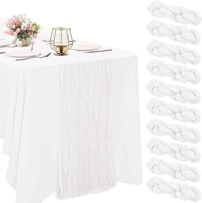 10 Pack White Cheesecloth Table Runner 6FT Boho Gauze Fabric Table Runner by HAISIWLKJ