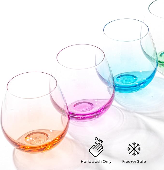 JoyJolt Hue Stemless Wine Glass Set, Large 15 oz Stemless Wine Glasses Set of 6 - Image 6