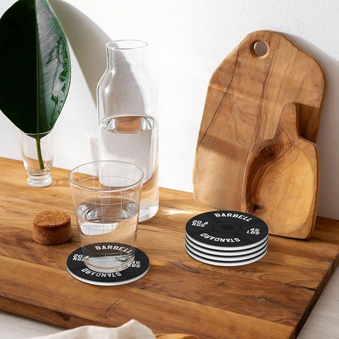 Barbell Plate Weight Lifting Coasters Set of 4, Absorbent Ceramic Drink - Image 7