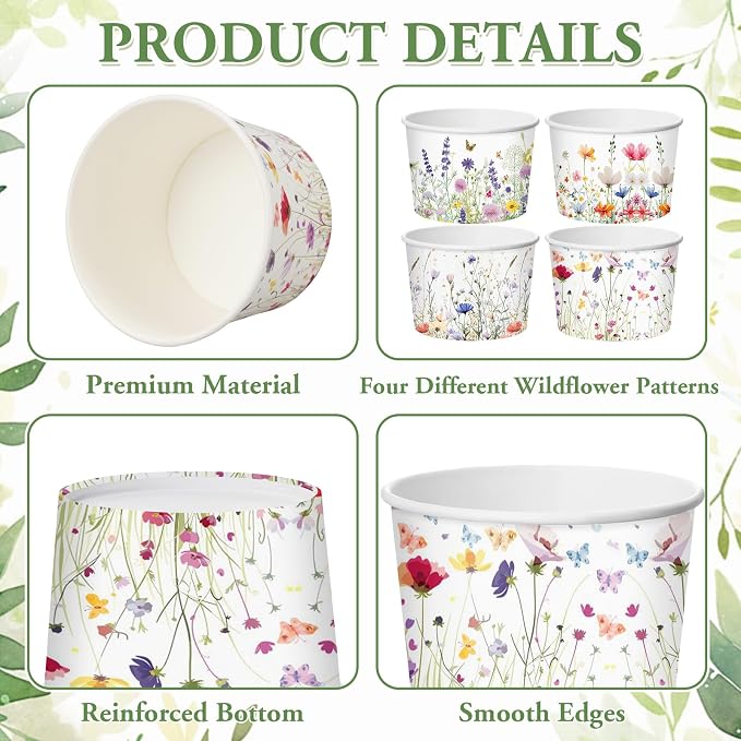 CHENGU 120 Pcs Spring Wildflowers Snack Cups 9 oz Disposable Spring Wildflowers - Image 5