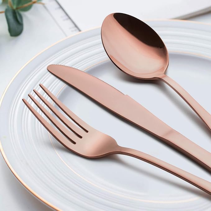 LIANYU Copper Silverware Flatware Set, 60 Piece Cutlery Set - Image 3