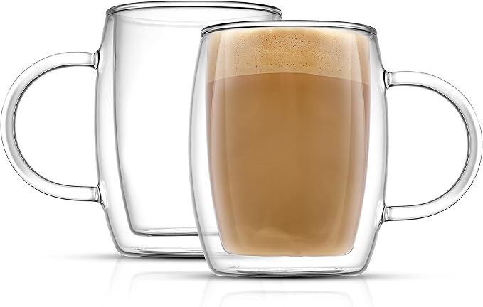 JoyJolt Double Wall Glasses 13.5-Ounce Insulated Mugs Double Walled Glass Cups by JoyJolt