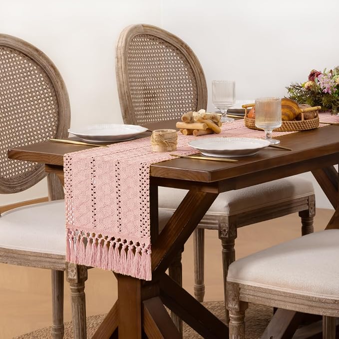 DeZerlor Boho Macrame Table Runner Spring Easter Farmhouse Woven Small Table - Image 3