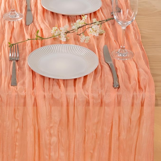 3 Pack Peach Pink Cheesecloth Table Runner 10ft Coral Sheer Gauze Decor | - Image 6